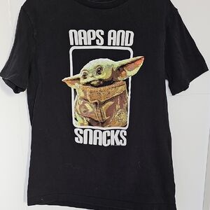 Old Navy Black 'Naps and Snacks' Baby Yoda Tee Sz L